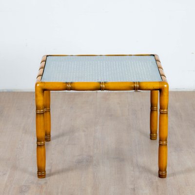 Bamboo Wooden Auxiliary Table in Cannage and Square Glass, 1970s-VJZ-1752478