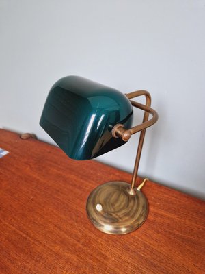 Bankers Lamp in Brass and Green Opaline, 1930s-FAX-2035566