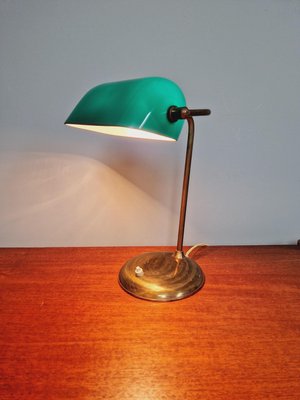 Bankers Lamp in Brass and Green Opaline, 1930s-FAX-2035566