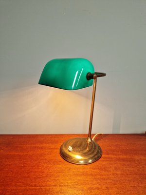 Bankers Lamp in Brass and Green Opaline, 1930s-FAX-2035566