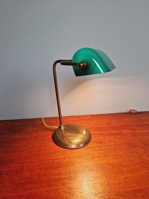 Bankers Lamp in Brass and Green Opaline, 1930s-FAX-2035566