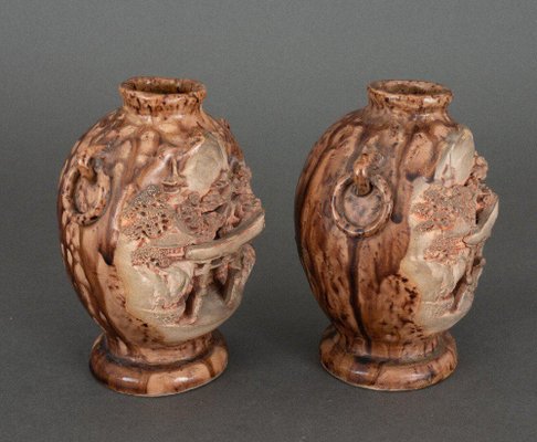 Banko Ware Vases from China in Ceramic with Temple and Pagoda Decor, Set of 2-QKG-1745358