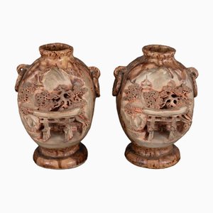 Banko Ware Vases from China in Ceramic with Temple and Pagoda Decor, Set of 2-QKG-1745358