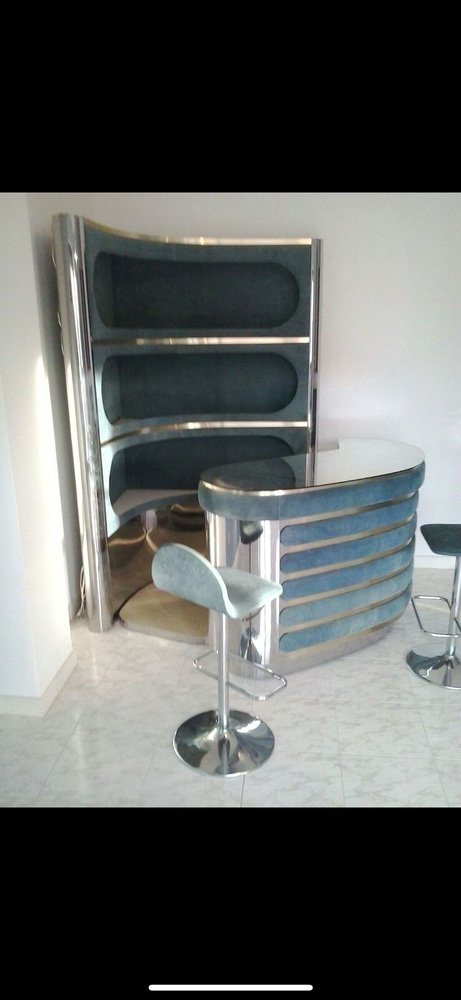 Bar Cabinet in Brass and Chrome Plating, 1970s