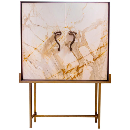 Bar Cabinet in Paonazzo Marble, Wood & Solid Brass