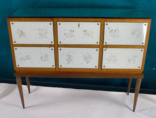 Bar Cabinet with Zodiac Etched Mirrored Glass in the Style of Gio Ponti-MBH-1032503