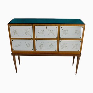 Bar Cabinet with Zodiac Etched Mirrored Glass in the Style of Gio Ponti-MBH-1032503