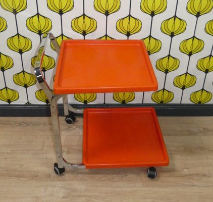 Bar Car Side Table in Orange Plastic & Chrome, 1970s-AFE-1727646