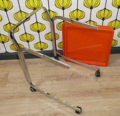 Bar Car Side Table in Orange Plastic & Chrome, 1970s-AFE-1727646