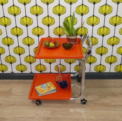 Bar Car Side Table in Orange Plastic & Chrome, 1970s-AFE-1727646