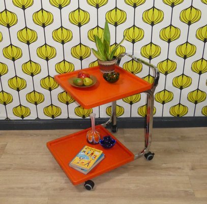 Bar Car Side Table in Orange Plastic & Chrome, 1970s-AFE-1727646