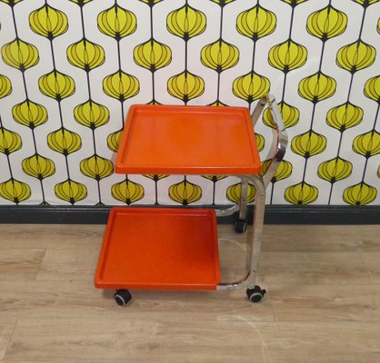 Bar Car Side Table in Orange Plastic & Chrome, 1970s-AFE-1727646