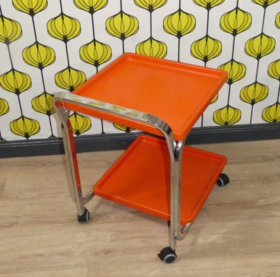 Bar Car Side Table in Orange Plastic & Chrome, 1970s-AFE-1727646