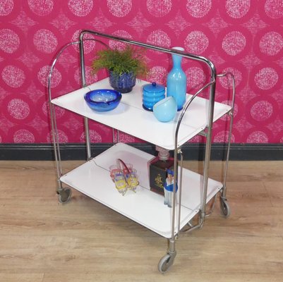 Bar Cart Tea Cart with White Chrome Folding Dinette from Bremshey & Co., 1960s-AFE-2042144