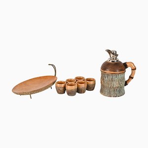 Bar Set in Carved Wood and Brass by Aldo Tura for Macabo, Italy, 1950s, Set of 8-JDR-1803445