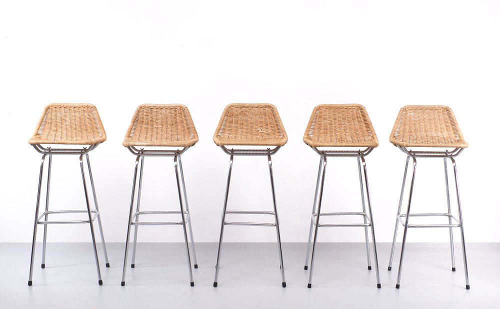 Bar Stools by Dirk van Sliedregt for Rohé Noordwolde, Holland, 1960s, Set of 5