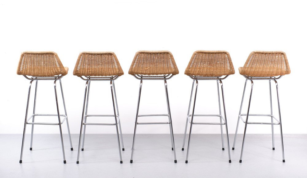 Bar Stools by Dirk van Sliedregt for Rohé Noordwolde, Holland, 1960s, Set of 5