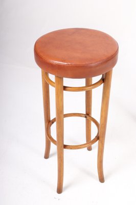 Bar Stools in Beech and Patinated Leather by Fritz Hansen, 1940s, Set of 2-FK-1172427