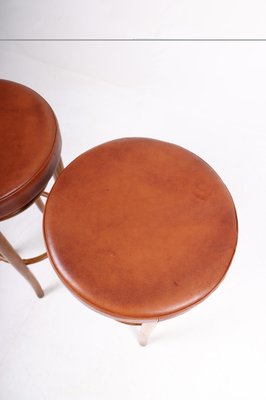 Bar Stools in Beech and Patinated Leather by Fritz Hansen, 1940s, Set of 2-FK-1172427