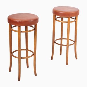 Bar Stools in Beech and Patinated Leather by Fritz Hansen, 1940s, Set of 2-FK-1172427