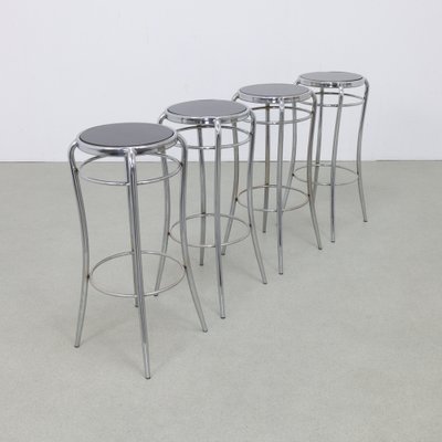 Bar Stools in Chrome & Wood, 1980s, Set of 4-RZV-1752662