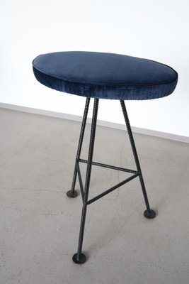 Bar Stools in Iron and Blue Velvet, 1960s, Set of 2-FUP-1338273