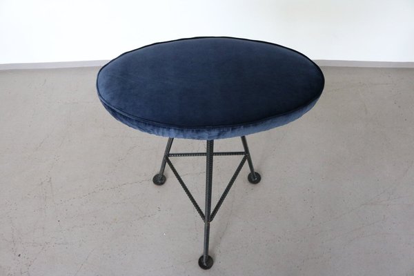 Bar Stools in Iron and Blue Velvet, 1960s, Set of 2-FUP-1338273