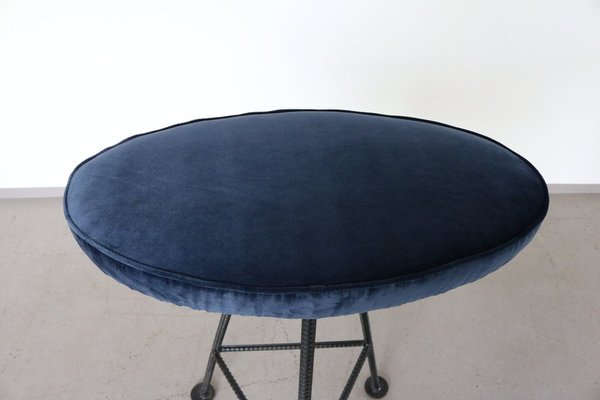 Bar Stools in Iron and Blue Velvet, 1960s, Set of 2-FUP-1338273