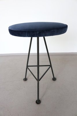 Bar Stools in Iron and Blue Velvet, 1960s, Set of 2-FUP-1338273