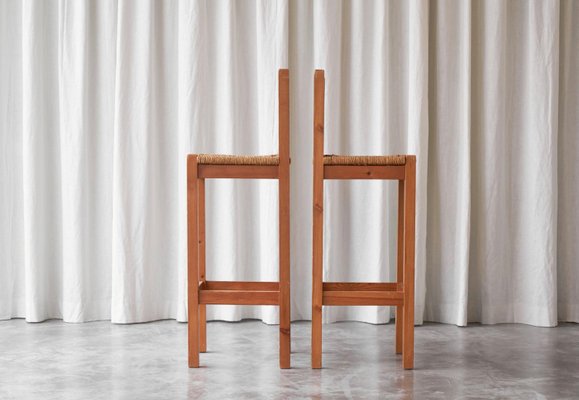 Bar Stools in Pine and Rush by Charlotte Perriand, 1960s, Set of 2-FEW-2024234