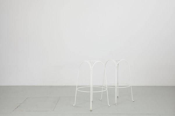 Bar Stools in White Painted Iron by Giuseppe De Vivo, Italy, 1950s, Set of 2-AA-1048522