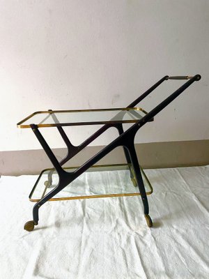 Bar Trolley in Wood, Brass and Glass with Removable Trays attributed to Cesare Lacca, Italy, 1950s-TKR-1703211