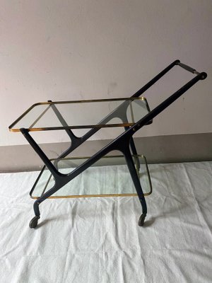 Bar Trolley in Wood, Brass and Glass with Removable Trays attributed to Cesare Lacca, Italy, 1950s-TKR-1703211