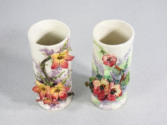 Barbotine Ceramic Vases, France, 1930s, Set of 2-OJE-2026423