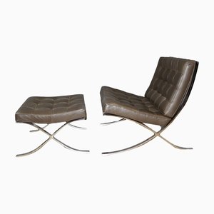 Barcelona Armchair and Ottoman attributed to Mies Van Der Rohe, 1970s, Set of 2-BCR-1384310