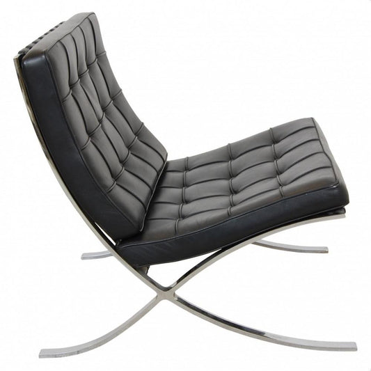 Barcelona Lounge Chair in Black Leather by Ludwig Mies van der Rohe, 2000s