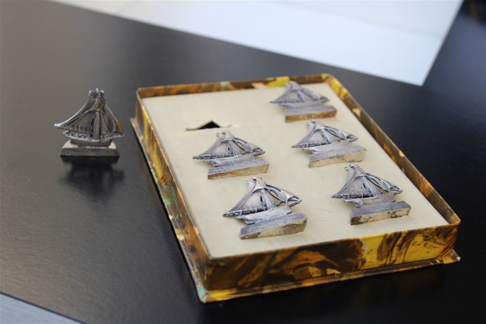 Barchette Sailboat Placeholders in Silver Plated Brass, 1950s, Set of 6