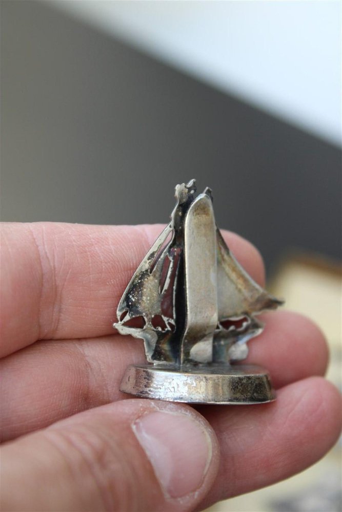 Barchette Sailboat Placeholders in Silver Plated Brass, 1950s, Set of 6