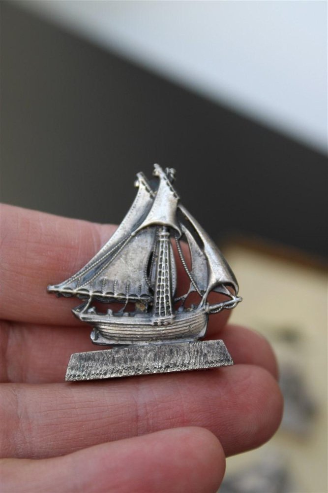 Barchette Sailboat Placeholders in Silver Plated Brass, 1950s, Set of 6