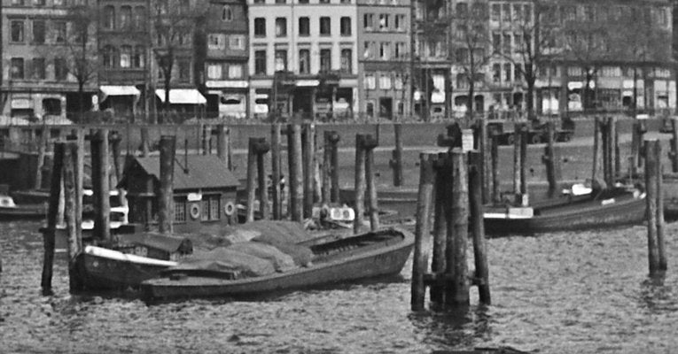 Barges Boats at Hamburg Harbor to St. Nicholas Church Germany 1938 Printed 2021-DYV-992046