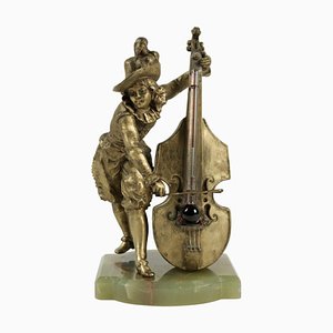 Barometer Regulates & Base in Semi-Precious Stone Representing a Cello Player-WFS-744739