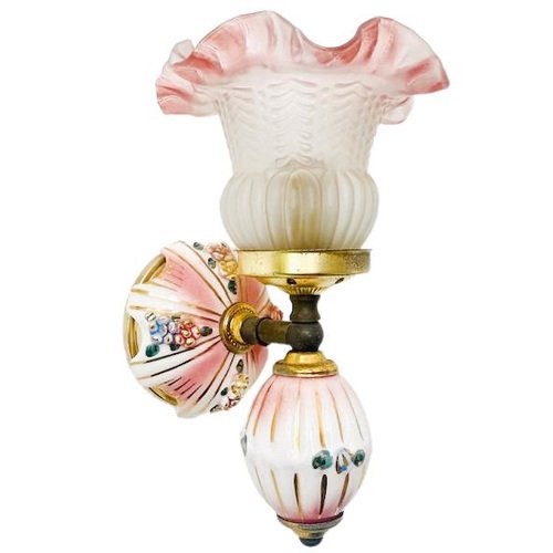 Baroque Capodimonte Wall Lamp in Porcelain & Pink Gold