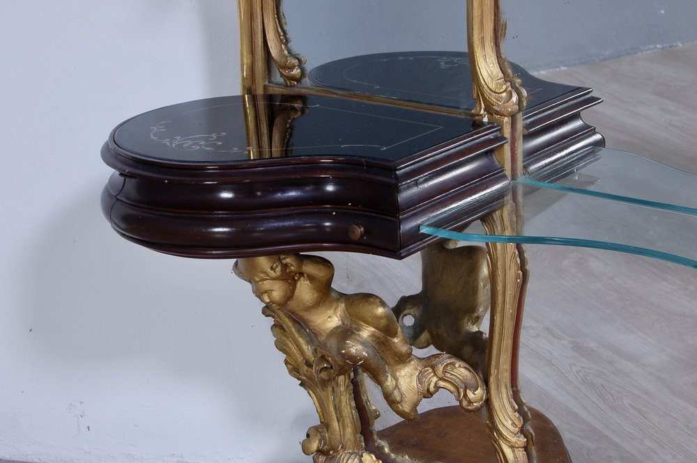 Baroque Console with Great Mirror and Applique, 1940s