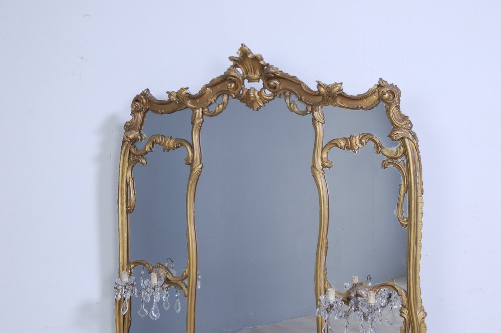 Baroque Console with Great Mirror and Applique, 1940s