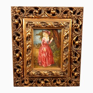 Baroque Lady with Hat, 1950s, Oil on Panel, Framed-PWG-2024462