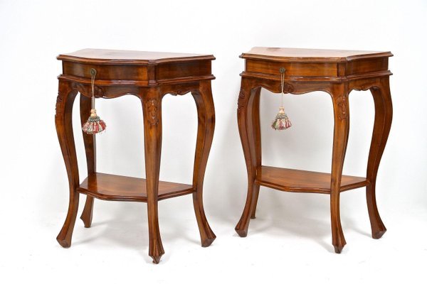 Baroque Nightstands in Nutwood, 1950s, Set of 2-TQA-2024340