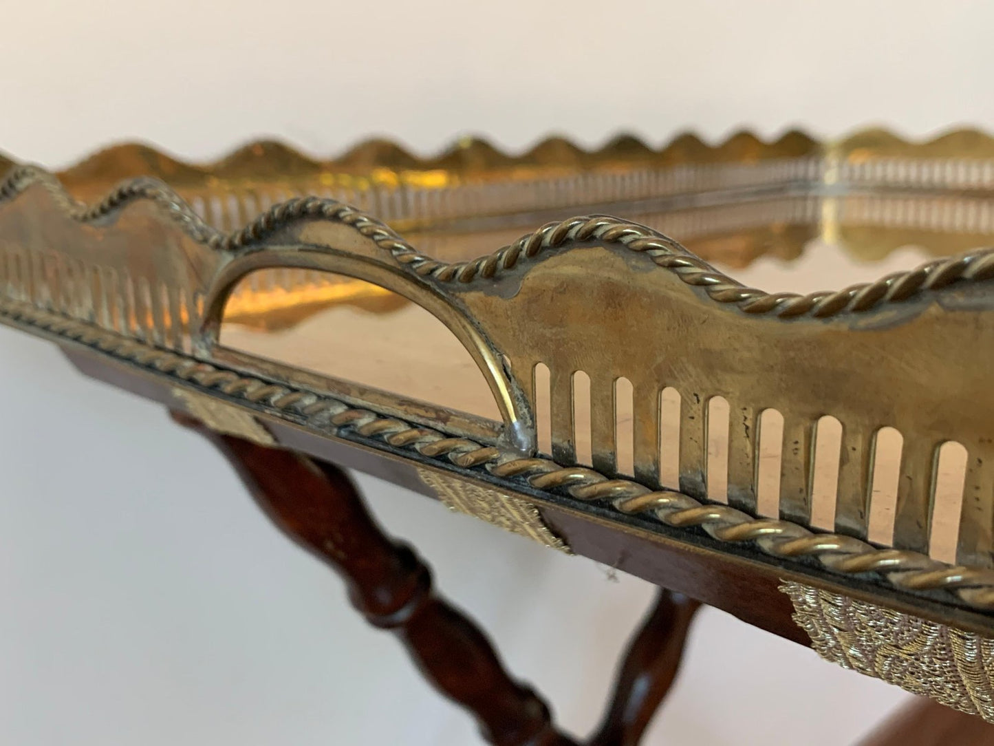 Baroque Revival Table with Brass Tray, France, 1940s