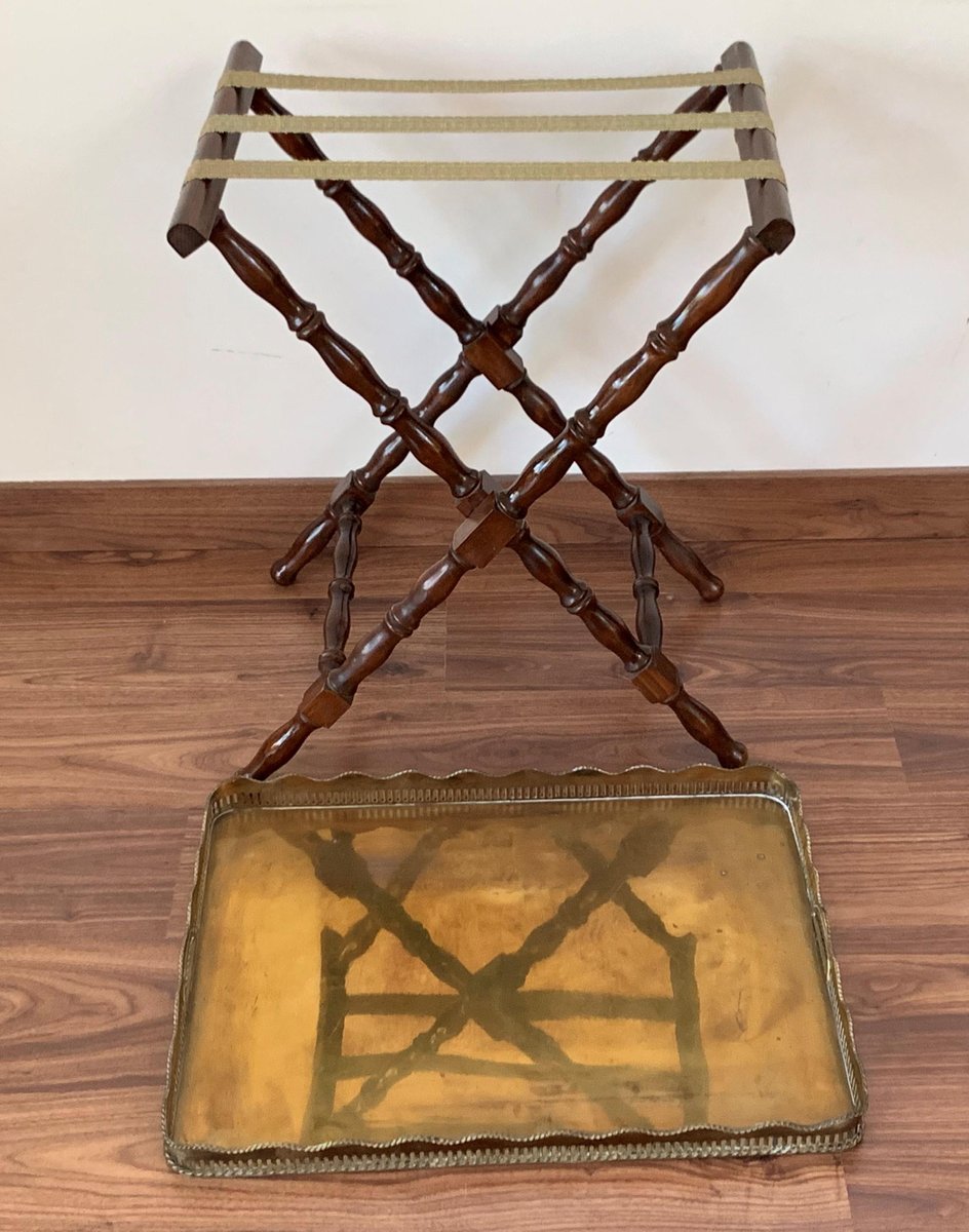 Baroque Revival Table with Brass Tray, France, 1940s