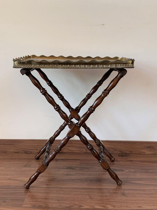 Baroque Revival Table with Brass Tray, France, 1940s