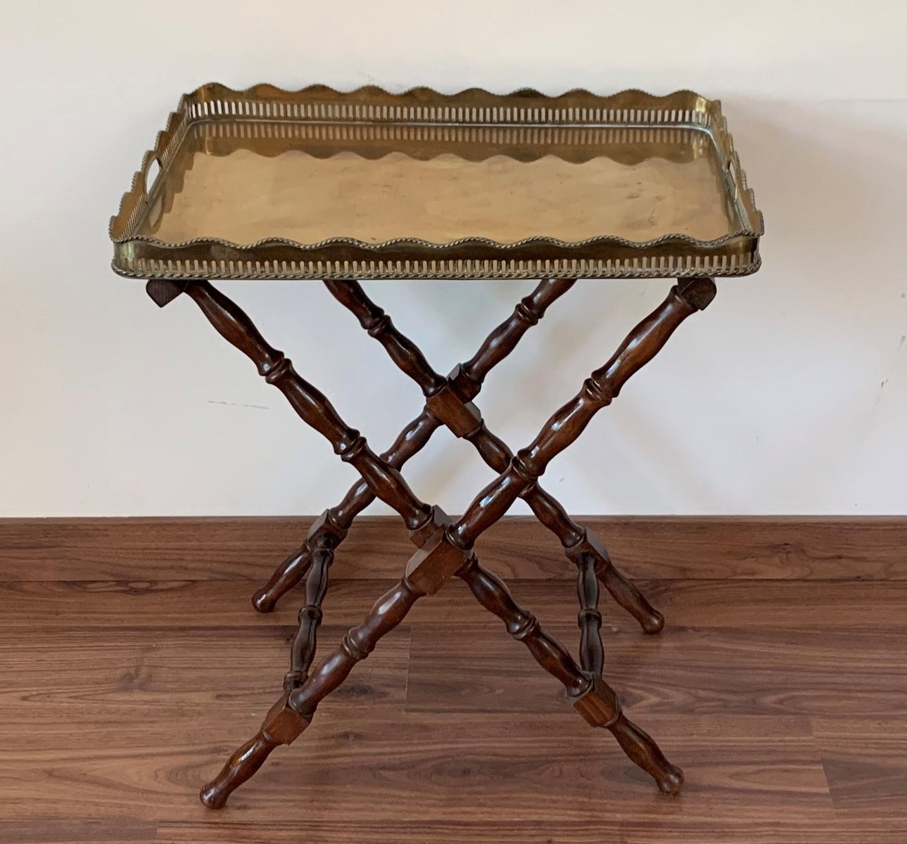 Baroque Revival Table with Brass Tray, France, 1940s